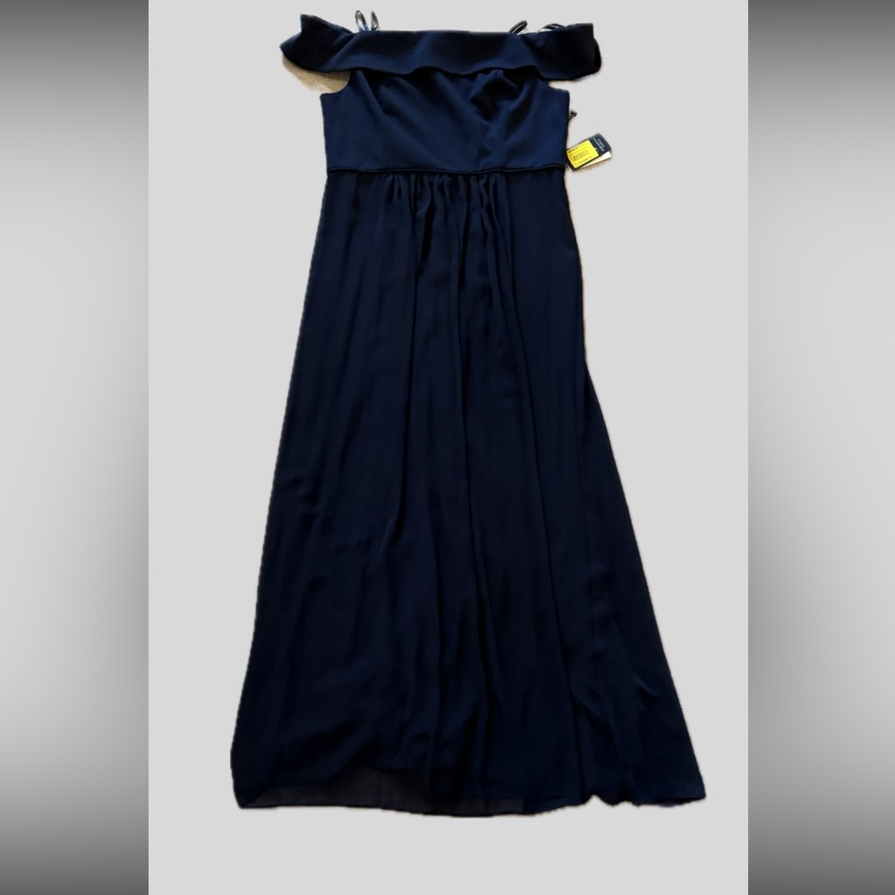 Adrianna Papell Navy Blue Off-Shoulder Maxi Dress